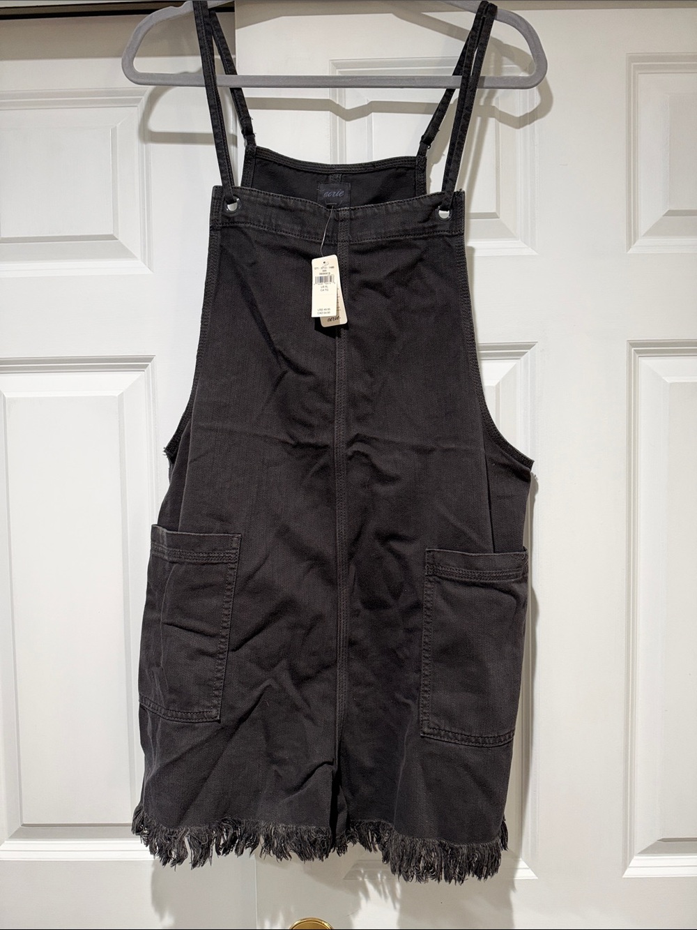 Aerie Shortalls Romper with Frayed Hem, Washed Black, Sz XL